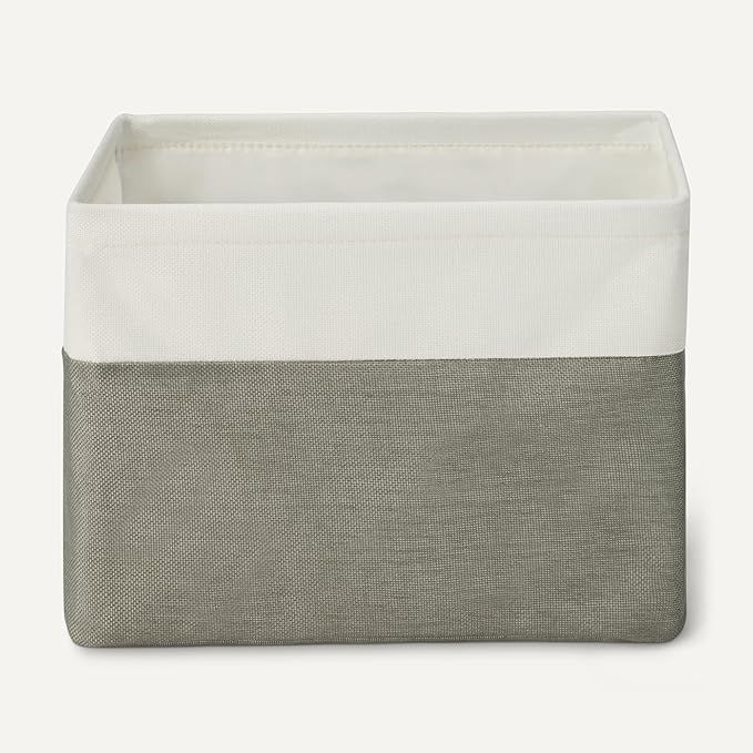 Amazon Basics Collapsible Storage Bins with Faux Leather Handles, Foldable Organizing Containers for Closet, Charcoal, Large,