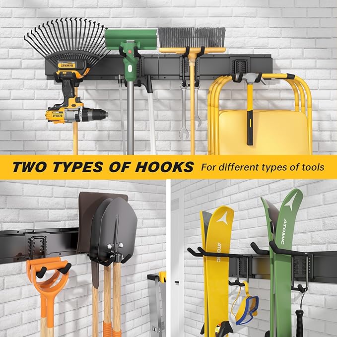 UUP 32 Inches Garage Storage, Garage Organization, Wall Mount Garden Tool Organizer, Max 300lbs Adjustable Metal Hooks, Yard 