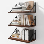 Floating Shelves for Wall, 15.7W x 8D Wide Bookshelf with Brackets Set of 3, Wood Wall Mounted Shelves for Living Room, Kitch