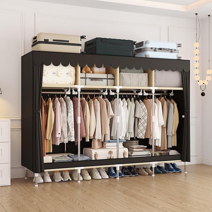 Portable Wardrobe Closet Durable and Easy to Assemble Heavy Duty Clothes Rack with Non-Woven Cover Fabric Best for Bedroom an