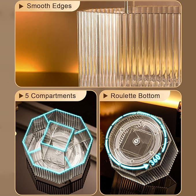 LINFIDITE 360°Rotating Makeup Brush Holder Cosmetic Display Case Clear Makeup Lip Gloss Organizer Case with 5 Slots Round Tur