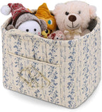 Storage Basket Boho Fabric Large Collapsible Floral Laundry Nursery Hamper Portable Folding Storage for Clothes Toys (Vine-Bl