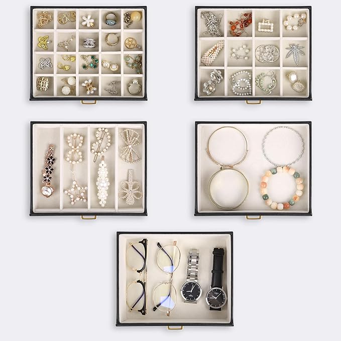 Kendal Extra Large Jewelry Box Jewelry Case PU Leather 6 Tier 5 Drawers Large Storage Capacity with Mirror Jewelry Storage Or
