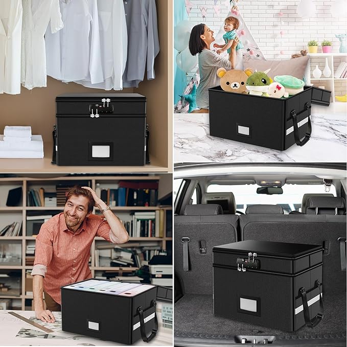 RHM Fireproof Document Box with Lock, 2 Layer Fire Proof File Box for Documents with Handle, Portable Home Office Fire Safe D
