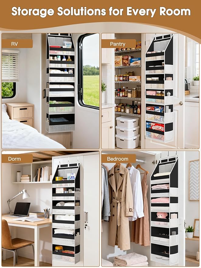 Criusia Over the Door Organizer, Heavy-Duty 6-Shelf Hanging Storage with 13 Mesh Pockets, 55lbs Capacity Behind the Door Stor