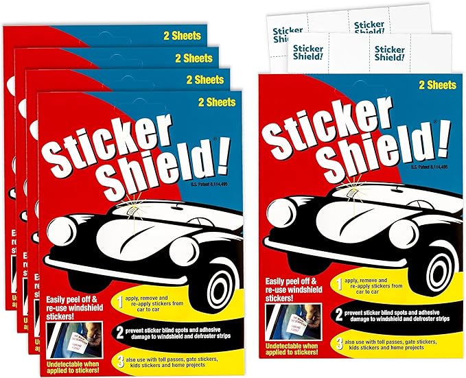 Sticker Shield - Windshield Sticker Applicator, Easy Application & Removal, Reusable, Clear Film, 4" x 6" Sheets (5 Packs, 10