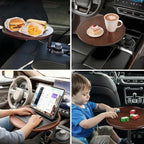 Car Desk 360° Rotating Wood Cup Holder Table for Car Center Car Accessories Car Tray for Laptop Compatible with Most Vehicle