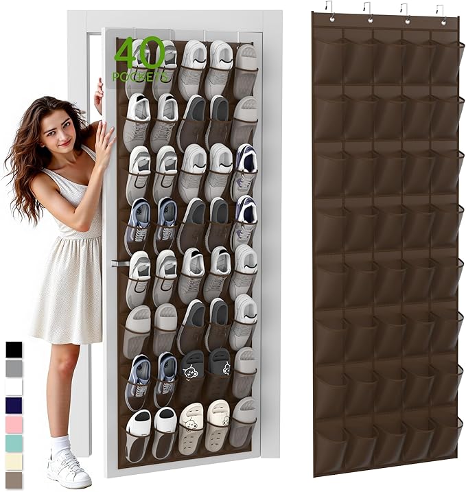 Unjumbly Over the Door Shoe Organizer with 40 Large Breathable Mesh Pockets, Space Saving Shoe Holder, Hanging Shoe Rack for 