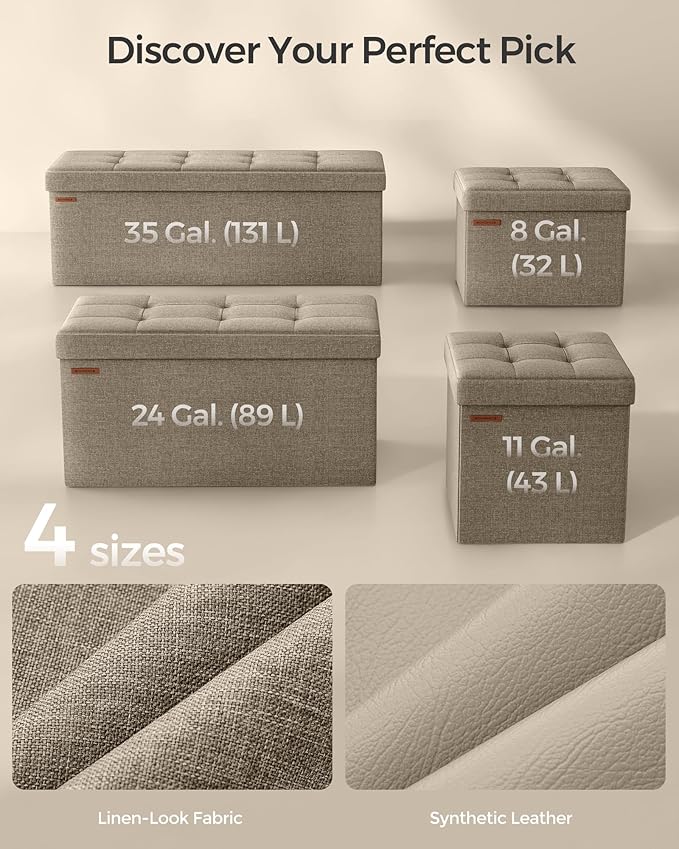 SONGMICS MAZIE Collection - 43 Inches Folding Storage Ottoman Bench, Ottoman Foot Rest, End of Bed Bench, Storage Chest, Load