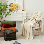 Chunky Cable Knit Throw Blanket Lightweight Wine red 100% Organic Cotton Blanket for Sofa Couch Bed Baby Nursery, Rustic Shab