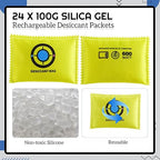 Lounsweer 24 Pack (100g Each) Rechargeable Silica Gel Desiccant Packets, Reusable Moisture Absorber for Storage Bins, Gun Saf