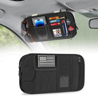 HUANLANG Car Sun Visor Organizer, Tactical Car Accessories with Zipper Storage Pouch, Glasses Clip Card Sleeve Pocket, Multi-Pocket Visor Organizer Fits Most Cars, SUVs, Trucks