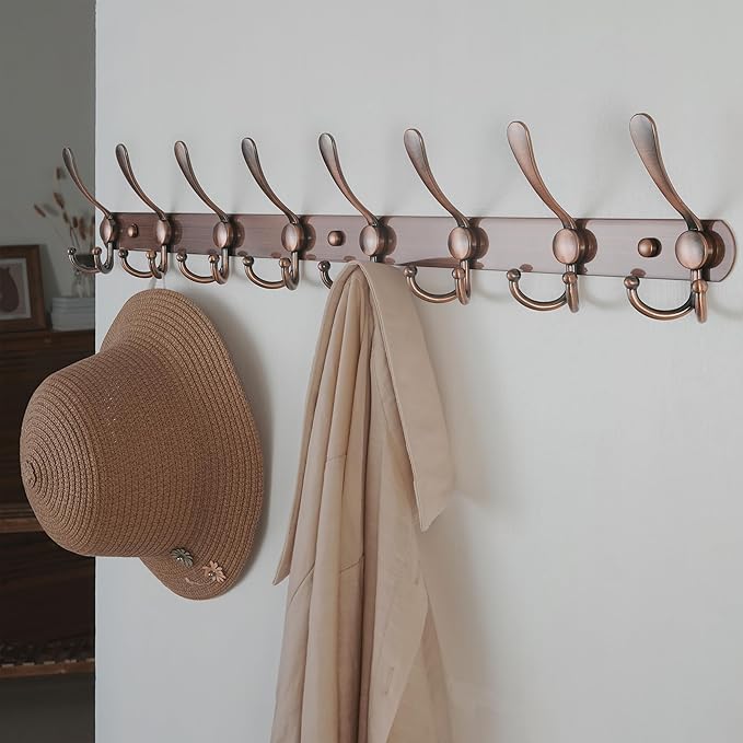 Dseap Coat Rack Wall Mount - 29.5” Long 8-Tri-Hooks Heavy Duty Coat Hanger Rail Wall Hooks for Hanging Coats Hats Clothing Cl