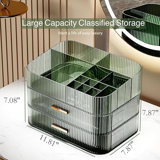 Makeup Organizer for Vanity, Large Desk Organizer with Stackable Drawers for Cosmetics, Skincare, Lipsticks, Palette, Nail Ca