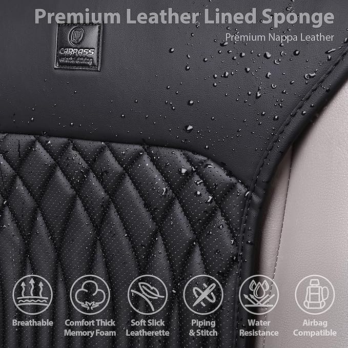 CAR PASS Car Seat Protector, Sideless Seat Covers for Cars, All Season Waterproof Nappa Leather Breathable Front Seats Cushio