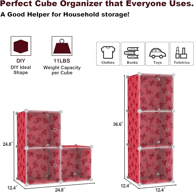 C&AHOME Cube Storage Organizer with Doors, 3-Cube Shelves, DIY Plastic Modular Bookshelf, Closet Clothes Storage Shelving Ide