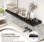 12 Inch Deep Floating Shelves | 55 Inch Black Floating Shelves | 55" W x 12" D Rustic Wood Shelves for Wall | Deep Black Shel