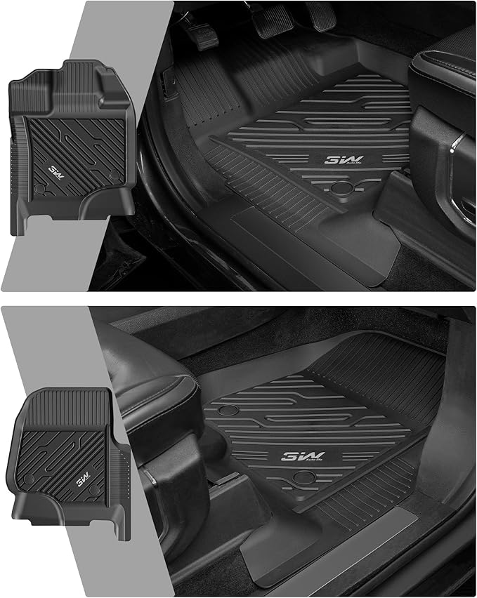 3W Floor Mats for Ford F-150 2015-2025 2026 & F150 Lightning 2022-2025 SuperCrew (w/o Fold Flat Storage), TPE All Weather Custom Fit, Front & Rear 3PCS | Heavy Duty, Easy Clean - Black