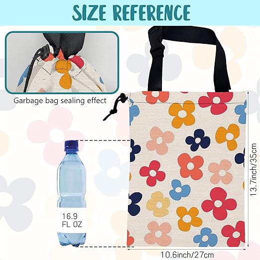 Car Garbage Bag Retro Colorful Flowers Drawstring Car Trash Bag Hanging for Back Seat with Adjustable Buckle Canvas Vehicle Trash Can Easy-to-Install