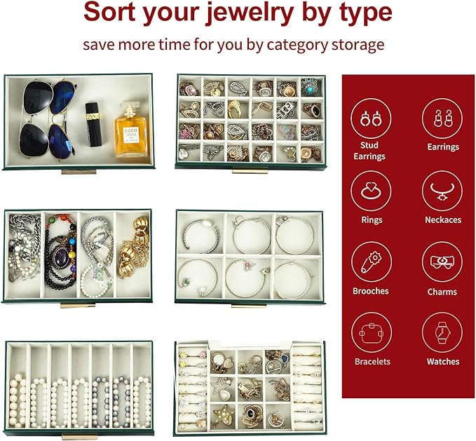BOOVO Jewelry Boxes for Women, White and Black 6 Layer Large Jewelry Box for Necklace, Bracelet, Earrings, Rings Storage, Jew