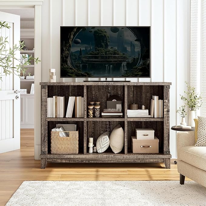 EnHomee 6 Cube Storage Organizer Bookshelf, Wood Cube Shelf Bookcase with Storage, Bookshelf for Living Room and Bedroom,Blac