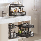2 Pack 18.5IN-Depth Under Sink Organizer With Next-Gen Ball-Bearing Slides,2-Tier Precision Mesh Pull Out Cabinet Storage for