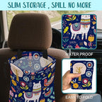 Car Garbage Bag Colorful Llama Flowers and Birds Hanging Canvas Car Trash Bag Waterproof Drawstring Car Back Seat Organizer for Car Back Front Seat Console with Adjustable Buckle