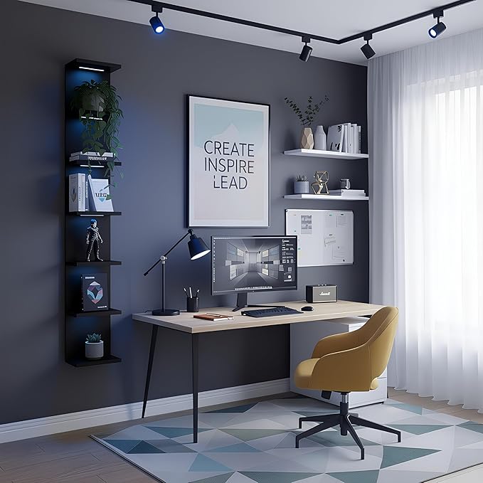 7-Tier Wall Shelf with 10 RGB Lighting Modes, Multifunctional Wall Mounted Vertical Display Floating Shelf for Bedroom Living