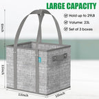 Fab totes Reusable Grocery Bags, Large Foldable Shopping Tote Bags with Reinforced Handles & Hard Bottom,3 Pack,Grey