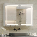 DICTAC Medicine Cabinet with Mirrors and Storage 31.5''x23.6'' Wall Mounted Bathroom Mirror Cabinets with Led Lights Double D
