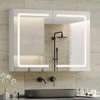 DICTAC Medicine Cabinet with Mirrors and Storage 31.5''x23.6'' Wall Mounted Bathroom Mirror Cabinets with Led Lights Double D