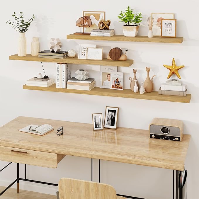 Fun Memories 72Inch Floating Shelves,Wall Mounted Rustic Wood Floating Shelf with Invisible Brackets for Storage & Decor,2 Pa
