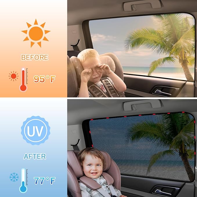 ZATOOTO Car Side Window Sun Shade 4 Pack, Window Shades for Baby Magnetic Mesh Sun Shade Protection from Heat and UV for Sleeping, Camping, Breastfeeding