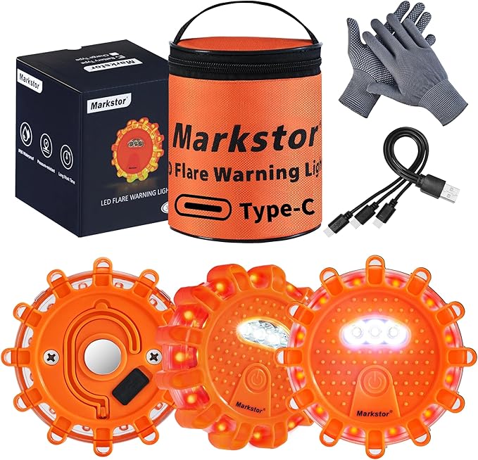 LED Road Flares 3 Pack Roadside Emergency Car Kit, Road Safety Flare Light USB Rechargeable (lithium battery),Safety Beacon W