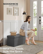 SONGMICS MAZIE Collection - 30 Inches Folding Storage Ottoman Bench, Ottoman Foot Rest, End of Bed Bench, Storage Chest, Load
