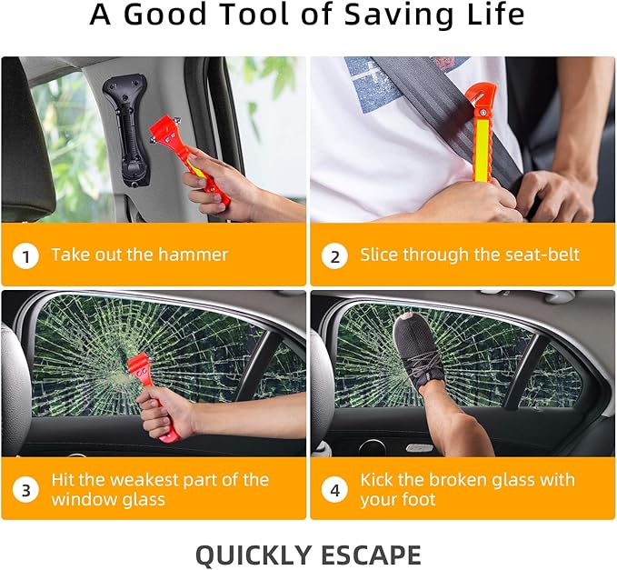 10 Pack Safety Hammer, Emergency Escape Tool with Car Window Breaker and Seat Belt Cutter, Life Saving Survival Kit