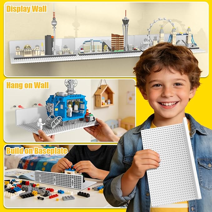 BlissBox 4-Pack Large Display Shelves for Wall Compatible with Lego Building Bricks, 11.3x6.3inch Dual-Sided 36x20 Studs for 