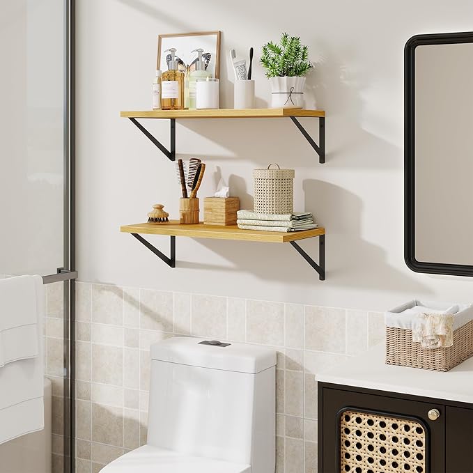 Deep Floating Shelves,24" Wx10 D Floating Shelf for Wall Set of 2,Hanging Storage Shelf with Metal Brackets,Wide Display Wall
