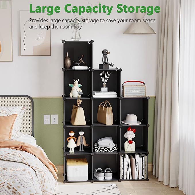 C&AHOME Cube Storage Organizer, 12-Cube Shelves Units, Closet Cabinet, DIY Plastic Modular Book Shelf, Ideal for Bedroom, Liv