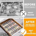 SpaceAid Bamboo Drawer Dividers with Inserts and Labels, 4 Dividers with 9 Inserts (17-22 in), Spice Drawer Organizer with 28