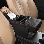 FREESOO Car Center Console Cover, Leather Armrest Cover for Car, Universal Middle Console Cushion with Storage Box, Cup Holder, Tissue Box & Phone Slot, Waterproof Interior Accessories, Black Red