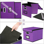 Huolewa File Organizer Box with Lid, Collapsible File Folder Organizer for Office Document Storage, Filing Box with Plastic S