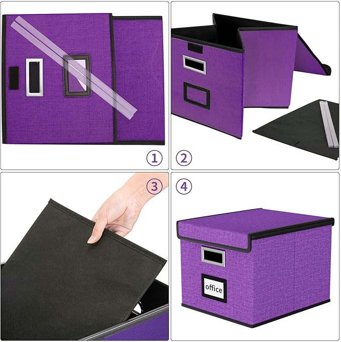 Huolewa Upgraded File Organizer Boxes with Lids, Linen Hanging Filing & Storage Boxes with Plastic Slides for Office/Decor/Ho