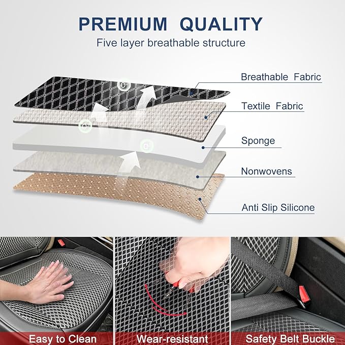 2 Pack Ventilated Cooling Car Seat Covers for Summer, 3D Air Mesh Breathable Leather Front Seat Protectors with Storage Pocke