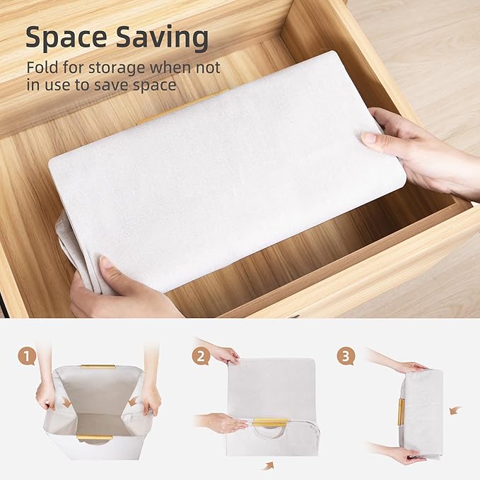 STORAGE MANIAC Large Laundry Hamper, 80L (21.1 Gal) Collapsible Laundry Basket with Bamboo Handles, Freestanding Waterproof C