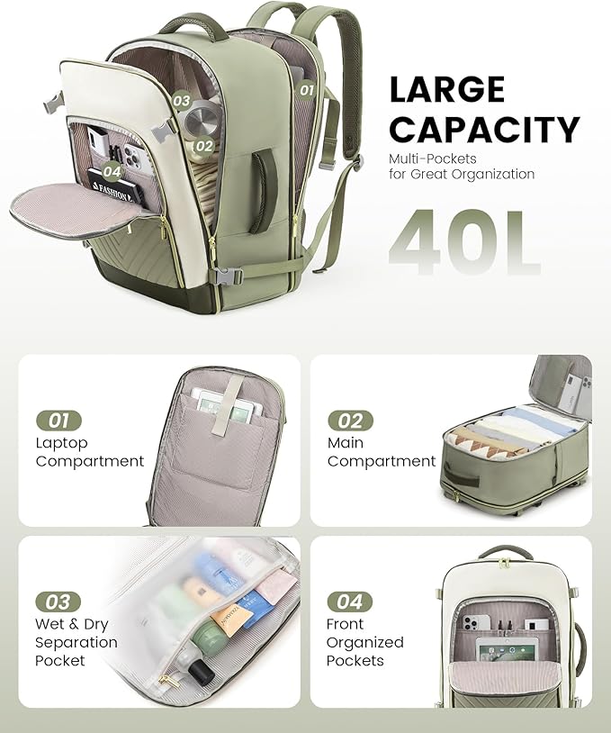LOVEVOOK Large Travel Backpack for Women, TSA Carry on Backpack for Airplanes, 40L Personal Item Travel Bag for Women fits 17