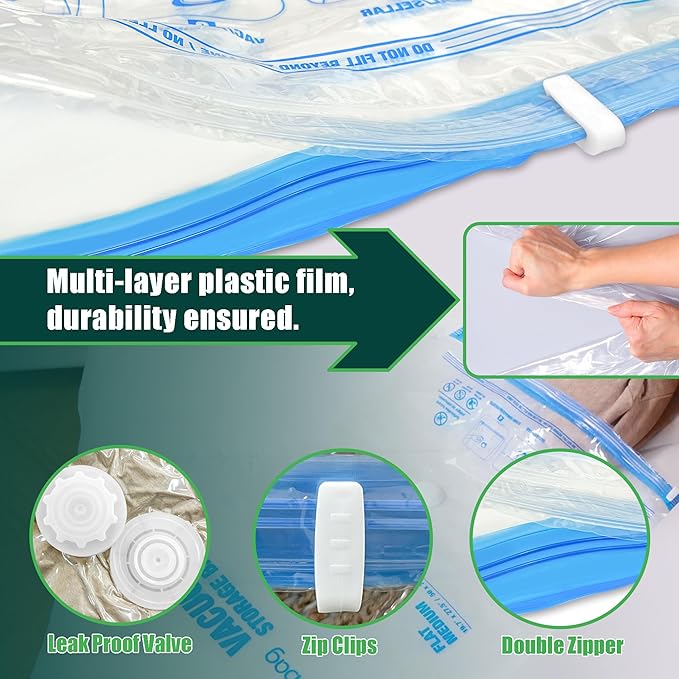 HIBAG Vacuum Storage Bags with Electric Pump, Vacuum Seal Space Saver Bags for Clothes, Clothing, Pillows, Blanket Bedding Co