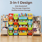 Storage Organizer with Bookshelf and Stuffed Animal Storage - Playroom Organization with Shelves and 12 Bins - Living Room Bo