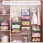 6 Tier Hanging Closet Organizers and Storage Stackable Hanging Closet Shelves with 4 Hooks 2 Adjustable Dividers, Wire Storag