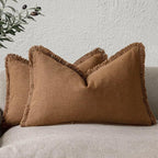 Foindtower Set of 2 Decorative Linen Fringe Throw Pillow Covers Cozy Farmhouse Cushion Cover with Tassels Lumbar Accent Pillo